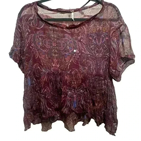 Free People Say You Will Paisley Boho Hippie Retro babydoll Top Size XS - Picture 2 of 4